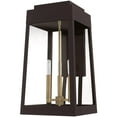 thumbnail image 2 of 10.5 inch 3 Light Bronze Outdoor Wall Lantern with Clear Glass Shade backed with Solid Brass material for patio, front porch, entryway and more, 2 of 8