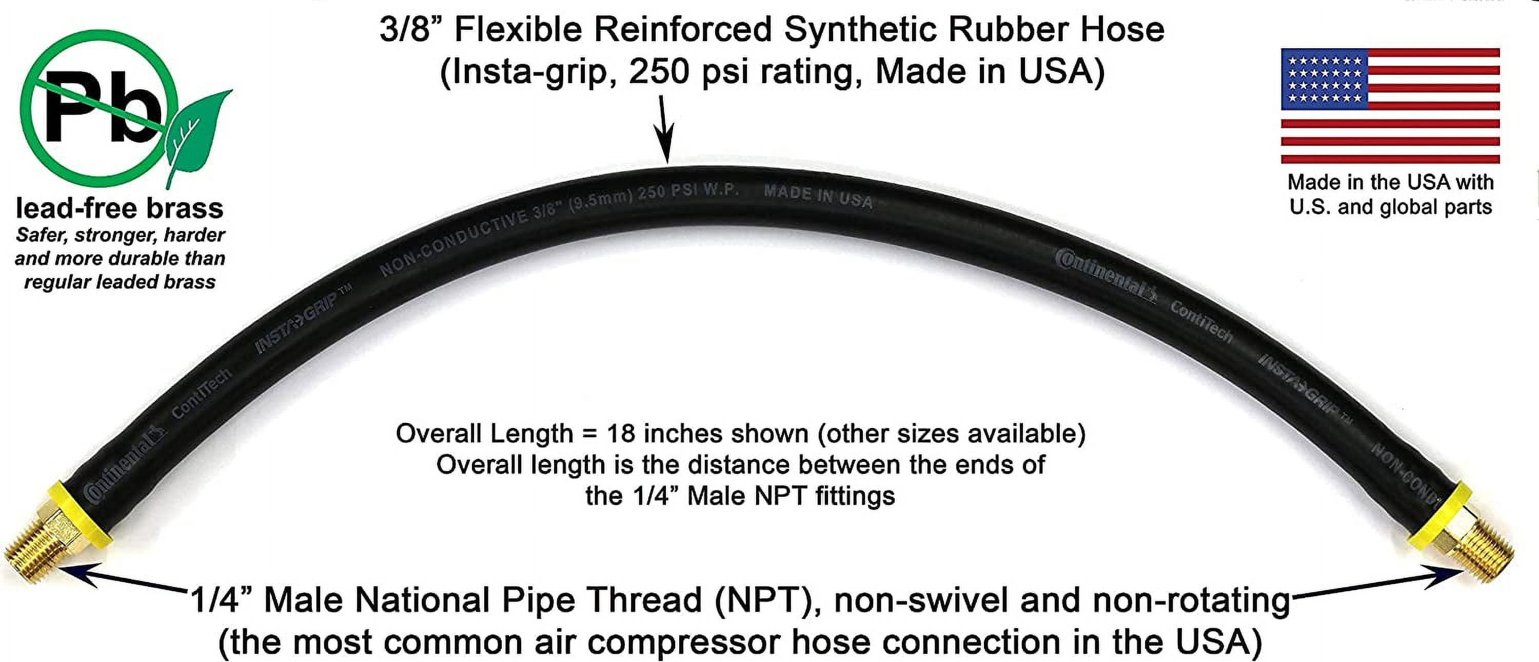 MKEUDQ-18-inch Short Air Compressor Hose: 1/4" Male NPT To 1/4" Male NPT Connections (Lead-Free Brass)
