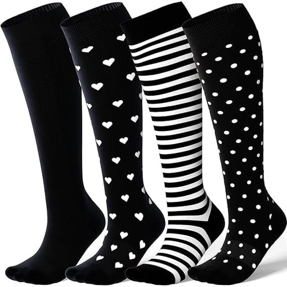 UZMOG 4Pairs Compression Socks for Women & Men Support for Cycling Athletic Hiking Running