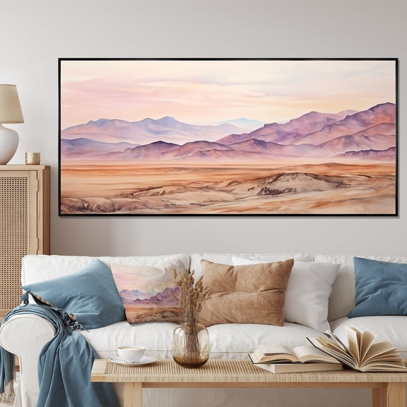 Designart "Majestic Egyptian Mountains Desert Landscape" Extra Large Landscapes Framed Wall Art - Traditional Purple Egypt Living Room Framed Canvas Art