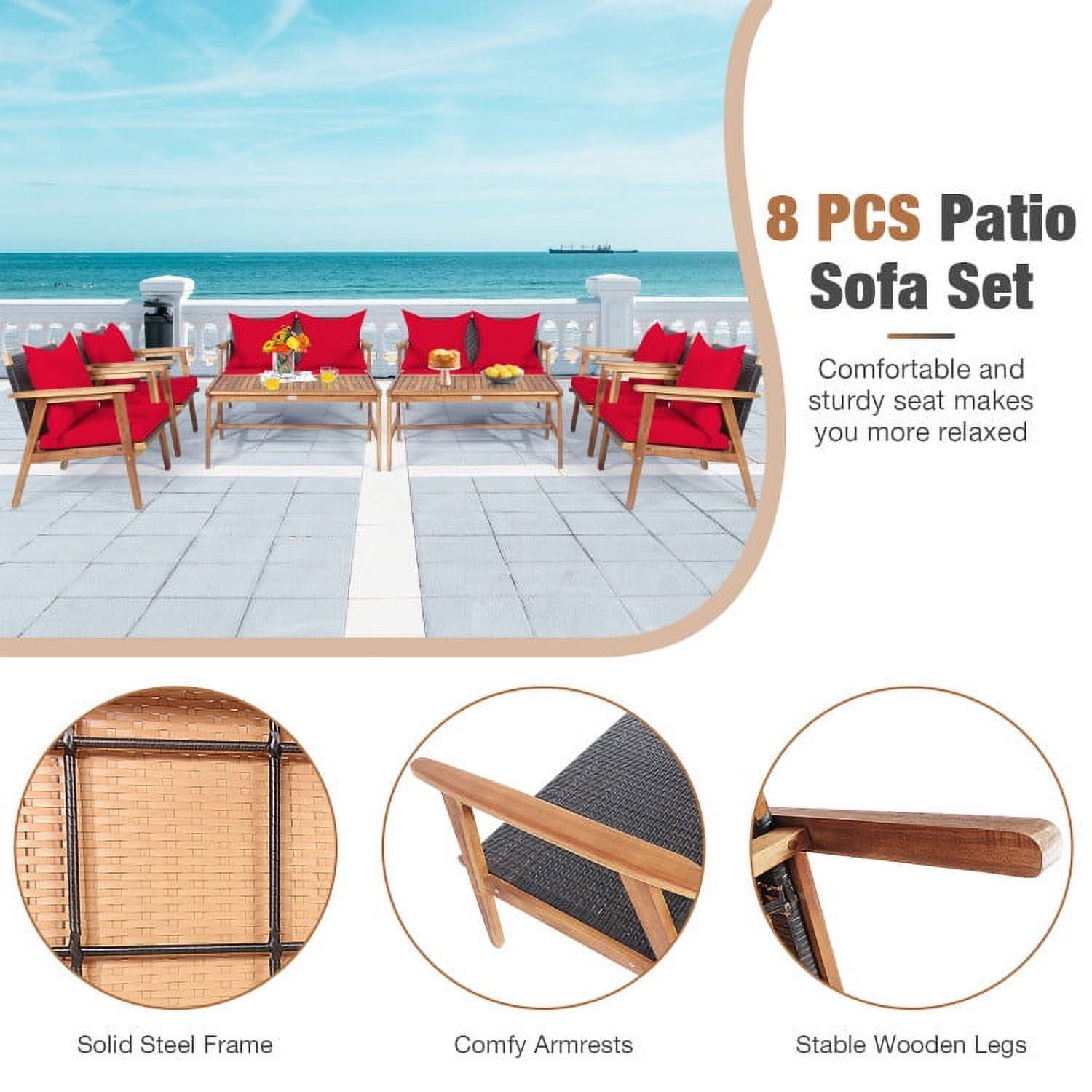 Aimee Lii 4 Pieces Patio Wicker Rattan Furniture Set for Lawn Backyard, Acacia Wood Patio Outdoor Patio Furniture, Red Aimee Lii 4 Pieces Patio Wicker Rattan Furniture Set for Lawn Backyard, Acacia Wood Patio Outdoor Patio Furniture, Red