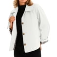 thumbnail image 6 of Plaid Patchwork Women Long Sleeve Lapel Single Breasted Jacket Trench Coat, 6 of 6