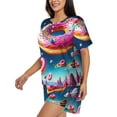 thumbnail image 2 of Daiia Starry Sky Colorful Donut Pattern Womens Pajama Sets Short Sleeve Pajamas for Women Sets Soft Lounge Sets Casual Round Neck Sleepwear PJS-X-Large, 2 of 7
