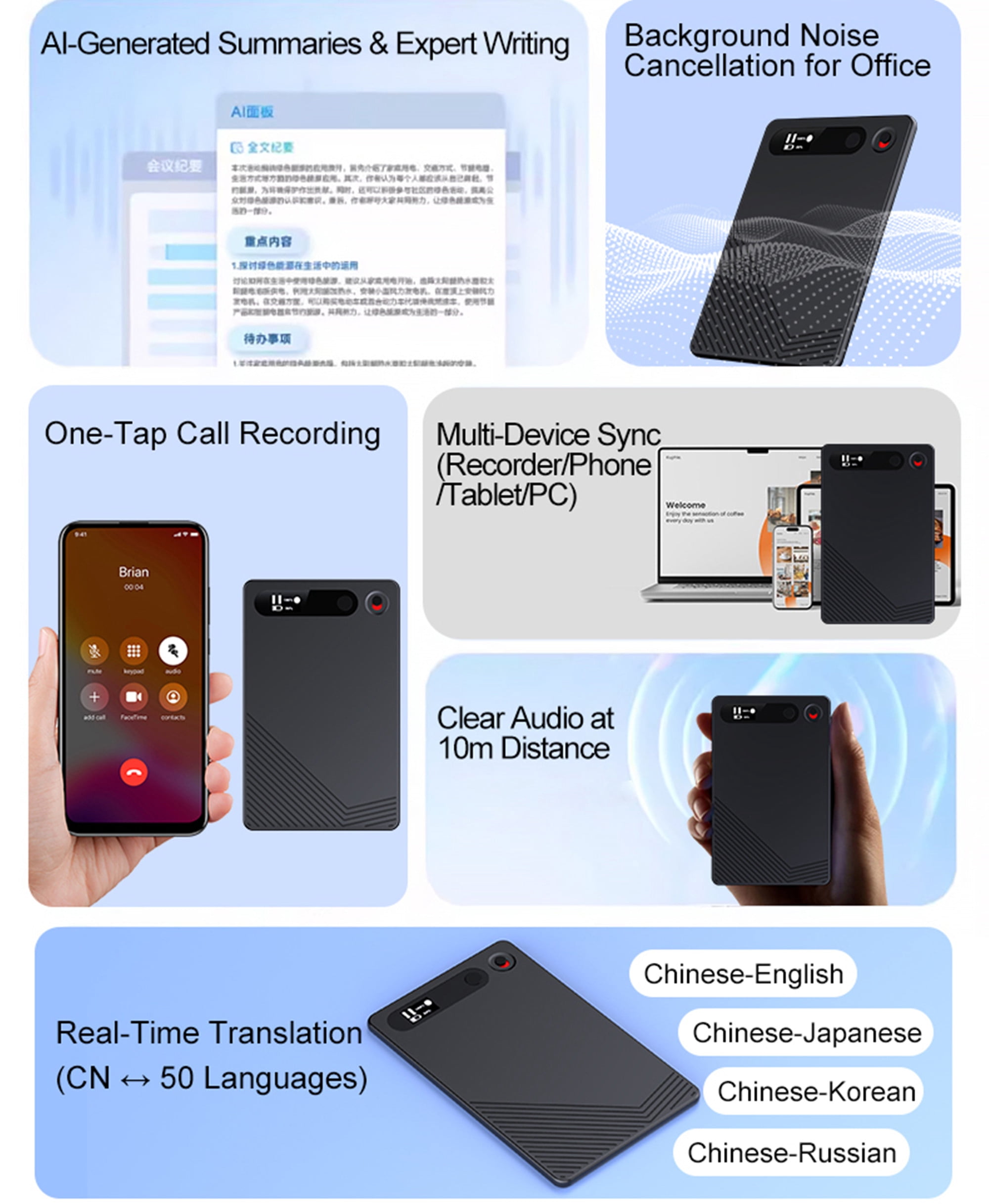 E EYAFA AI Smart Recorder Note Voice Recorder Transcribe & Summarize with 32GB Memory for Lectures/Meetings/Calls