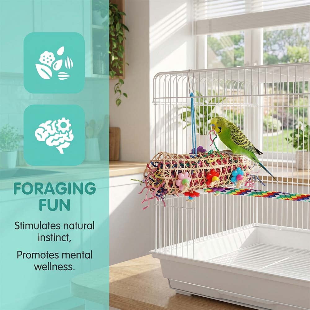 6 PCS Bird Toys - Foraging, Shredding & Hanging Toys, Shredding Parakeet Toys with Rope Perch