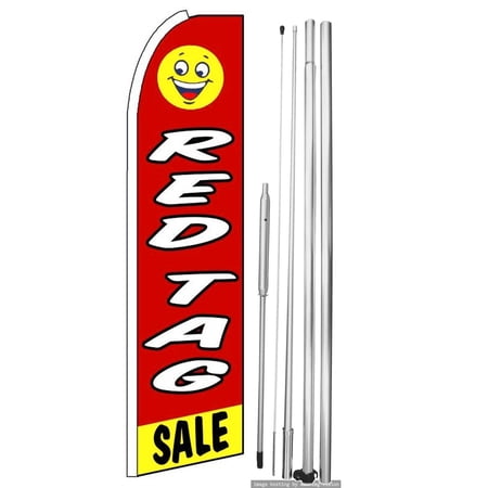 OnPoint Wares| Red Tag Sale Swooper flag | Advertising Flag/Business Flags | 11.5ft x 3.5ft| With Complete 15ft Hybrid Pole Set