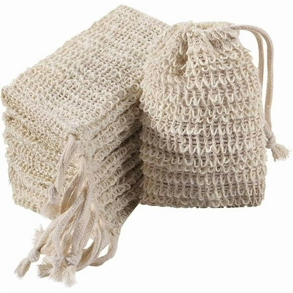 wonima11 40 Pack Soap Exfoliating Bag Pouch Soaps Saver Natural Ramie Soaps Bag Hand Made Mesh Soap Bags with Drawstring for Bath & Shower Use