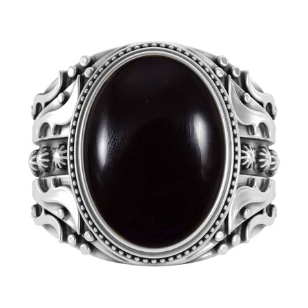 Gemsgram 925 Sterling Silver Black Onyx Men's Ring in Oval Stone Shape