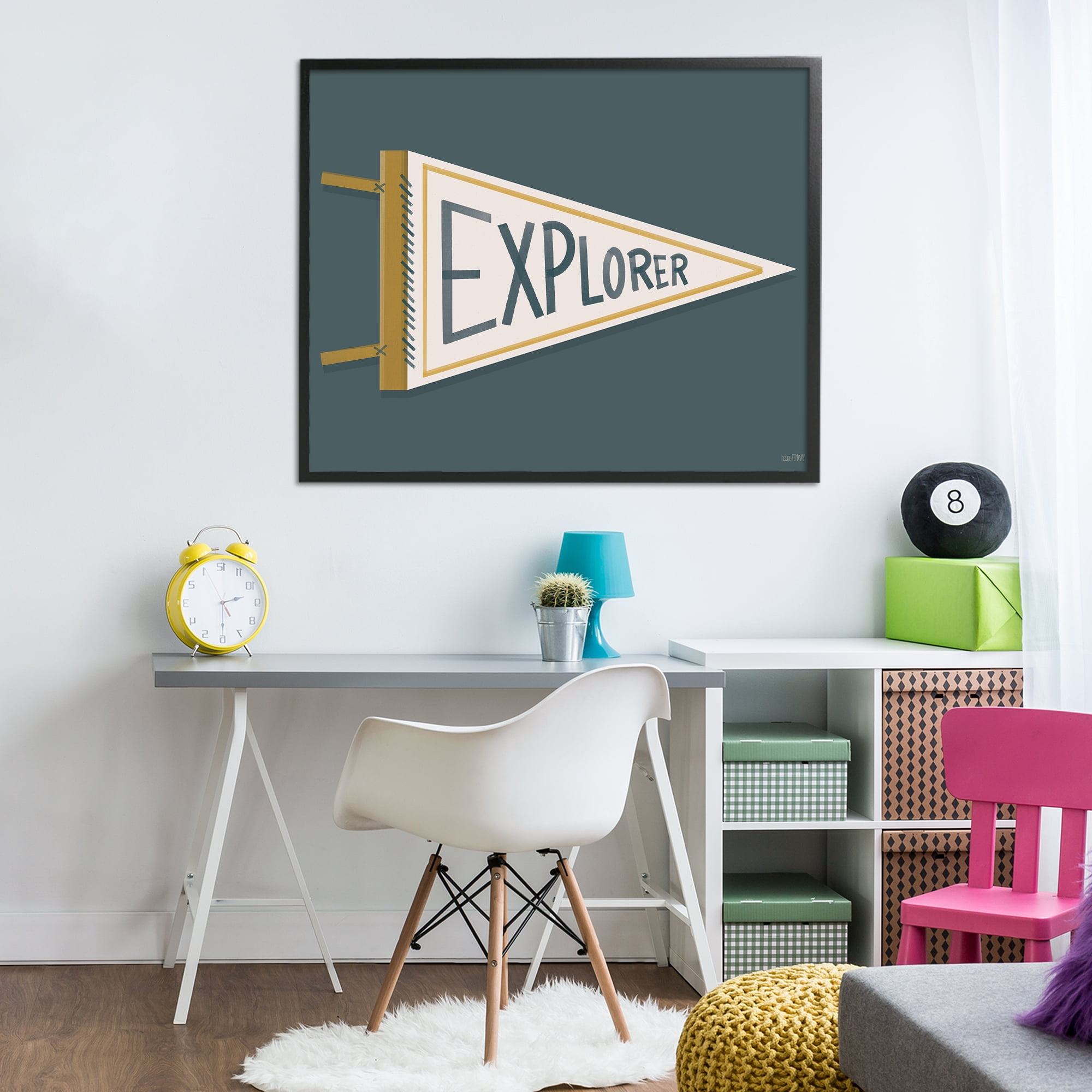 Stupell Industries Explorer Retro Pennant Black Framed Giclee Art, design by House Fenway