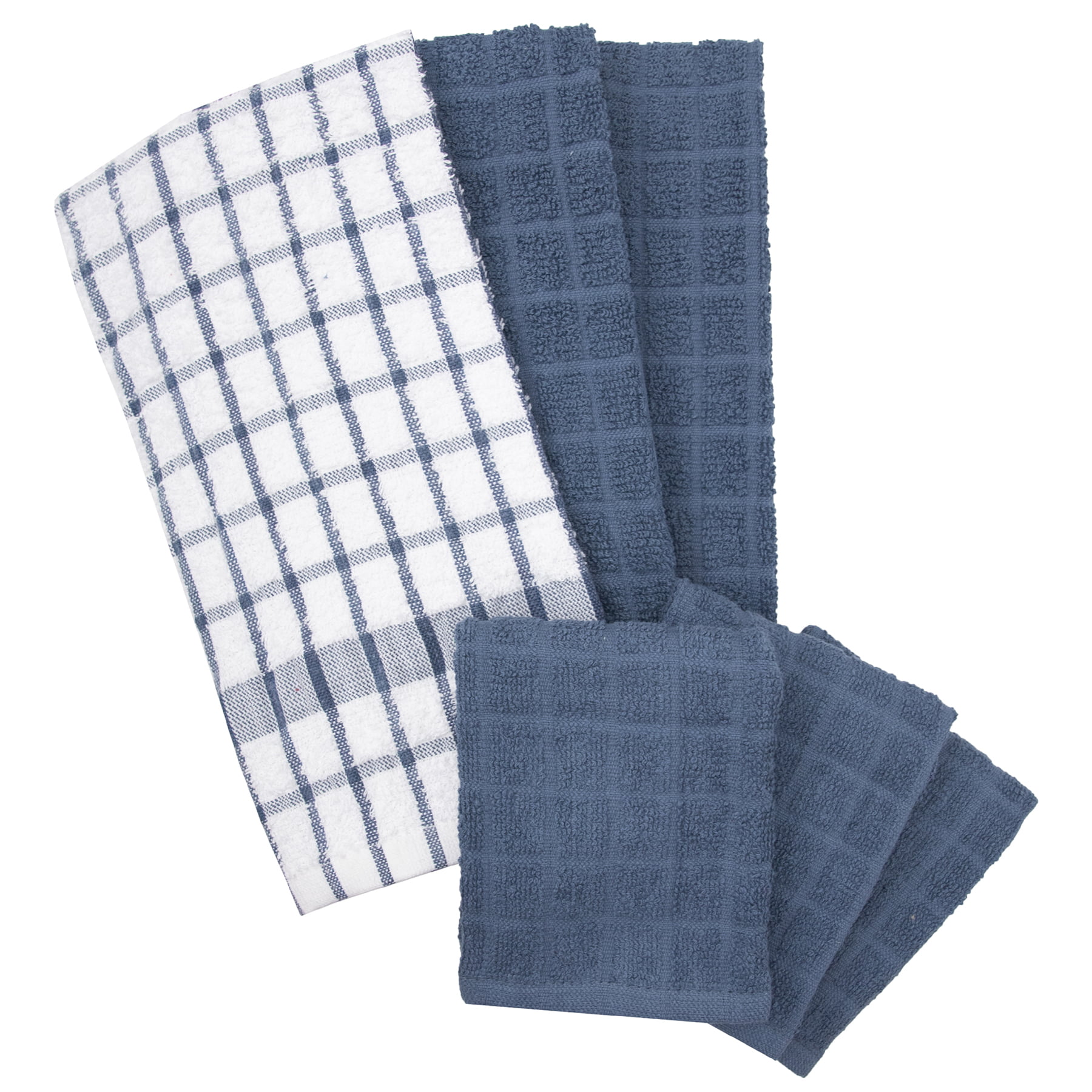 Kitchen Dish Towels 100% Cotton 19x26 Pack of 9 Blue and White Variations