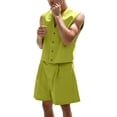 thumbnail image 2 of Short Sets for Men Sleeveless V Neck Button Vest and High Waist Wide Leg Shorts 2 Piece Matching Set Mens Summer Outfits, 2 of 9