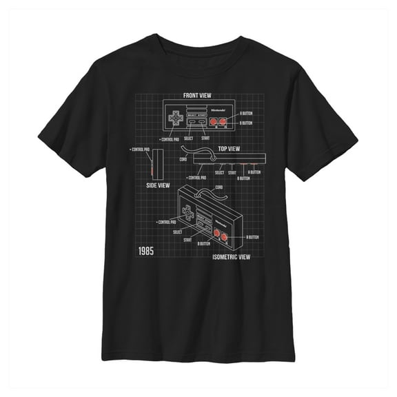 Boy's Nintendo Schematic NES Controller  Graphic Tee Black Large