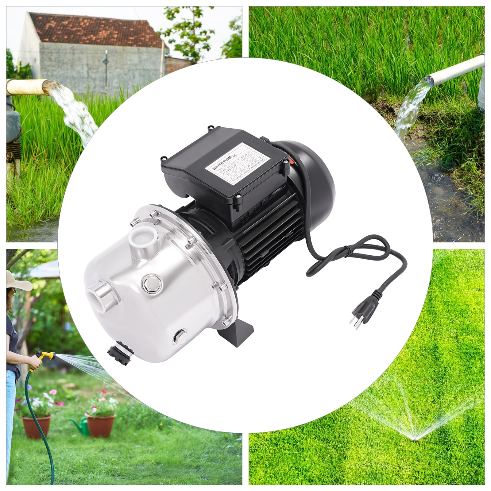 110V 1.2kw 3420rpm Shallow Well Pump,157ft Lift Portable Water Pump Stainless Steel Garden Pump Draining Irrigation Pump,for Lawn Irrigation, Lake Fountain (1.6HP)
