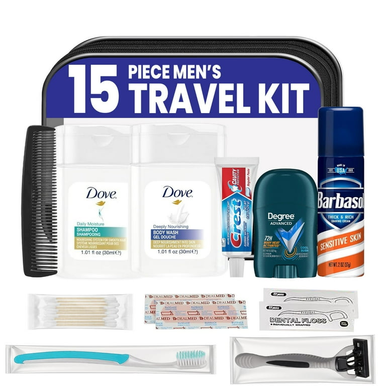 bulk travel toiletry bag Trektote Bulk Hygiene Kit For Men (100 Pack) 15 Piece Set Of Travel Size Toiletries, TSA Compliant, Bulk Travel Essentials, Includes Shampoo And