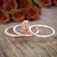 thumbnail image 3 of Trio Wedding Ring Set 2 Carat Real Morganite Moissnaite Engagement Ring & 2 Matching Wedding bands Sterling Silver with 18k Gold Plating, 3 of 4