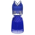 thumbnail image 5 of Aislor Women's Latin Salsa Ballroom V Neck Sleeveless Fringe Crop Top with Swing Skirt Indian Dancewear Blue XXL, 5 of 7