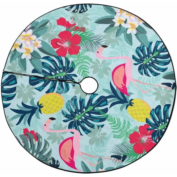 FMSHPON Flamingo Toucan Monstera Leaves Xmas Christmas Tree Skirt Stand Mat for Holiday Party Decoration Indoor Outdoor 48 inches