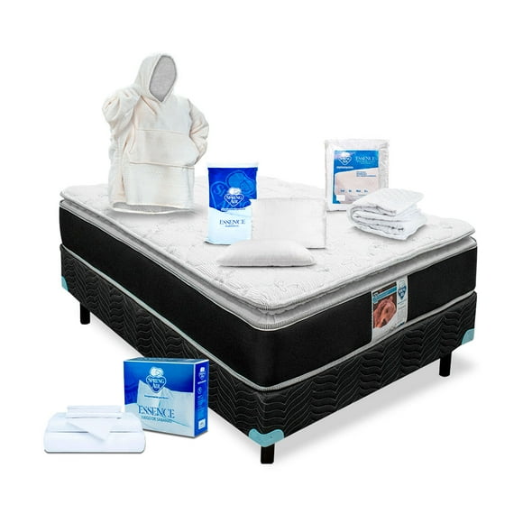 Colchón Queen Size Spring Air Kunis + Box + Almohadas + Protector + Sabanas