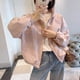 thumbnail image 4 of Chaquetas para mujer, estilo coreano, cuello alto, chaqueta de béisbol sólida, cárdigans de manga larga, abrigos recortados, blusas casuales vintage para mujer, 4 of 5