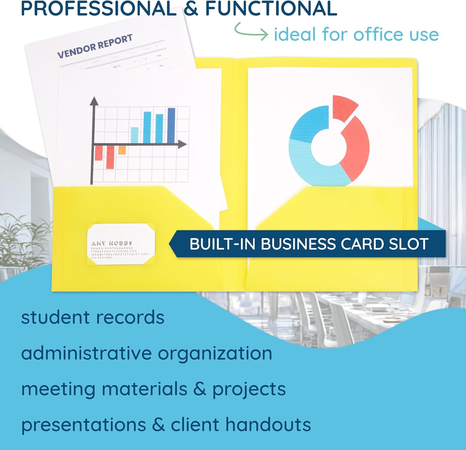 30 Pack Two Pocket Plastic Folders Bulk, 2 Pocket Plastic Folders, Assorted Colors, Durable, Letter Size with Business Card Slot