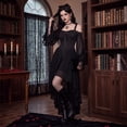 thumbnail image 5 of Witch Women's Halloween Fancy-Dress Costume, Gothic Halloween Dress, Off the Shoulder Dress with Butterfly Sleeves, Lace Trim Irregular Hem Medieval Renaissance Costume Gown for Halloween Party, 5 of 8