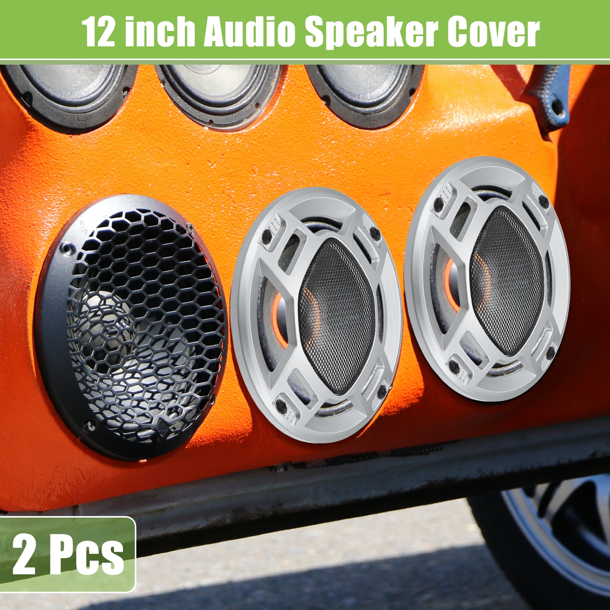Unique Bargains Car Speaker Grills Cover Guard Protector Case with 8 Screws Silver 12"