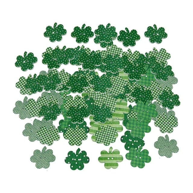Rongfmy 50Pcs Wooden Shamrock Buttons ST 'S Day for Coats Clothes Accessories Patterned