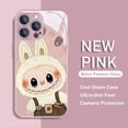 thumbnail image 3 of Bonita funda de teléfono de color metálico con dibujos animados de Labubu para iPhone X XR XS 16 15 14 13 12 Mini 11 Pro Max 7 8 SE 20 Plus, carcasa rígida de vidrio, 3 of 5