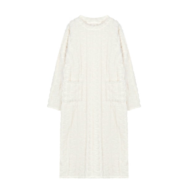 Qarigey Vístete y mantente abrigado Colección de ropa de dormir cálida de invierno Pijamas para mujeres Camisones Mujer Tallas grandes Pijama blanco L(115CM)
