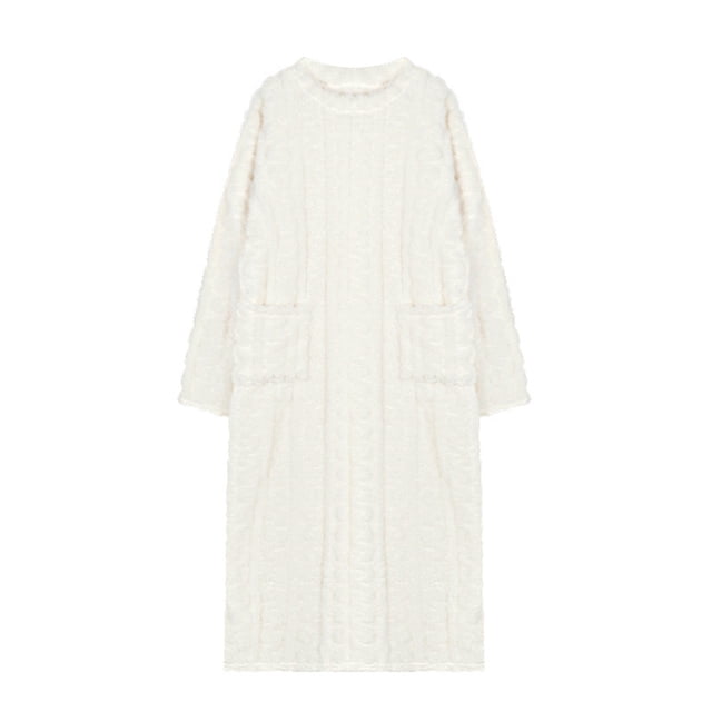 Sonducket Manténgase acogedor y elegante, camisones de talla grande para mujer, pijamas cálidos de invierno para mujer, vestido Pijama blanco L(115CM)