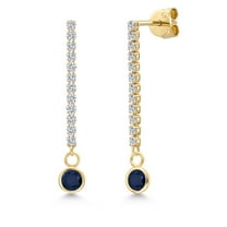 Gem Stone King 14K Yellow Gold Blue Sapphire and Lab Grown Diamond Earrings for Women | 1.06 Cttw | Gemstone September Birthstone | Round 4MM