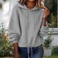 thumbnail image 2 of HAiming Womens Hoodies Long Sleeve Drawstring Solid Color Casual Trendy Sweatshirts Fall Winter Going out Blouses, 2 of 6
