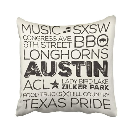 BPBOP Best Of Austin Texas Black Pillowcase Cover Cushion 16x16