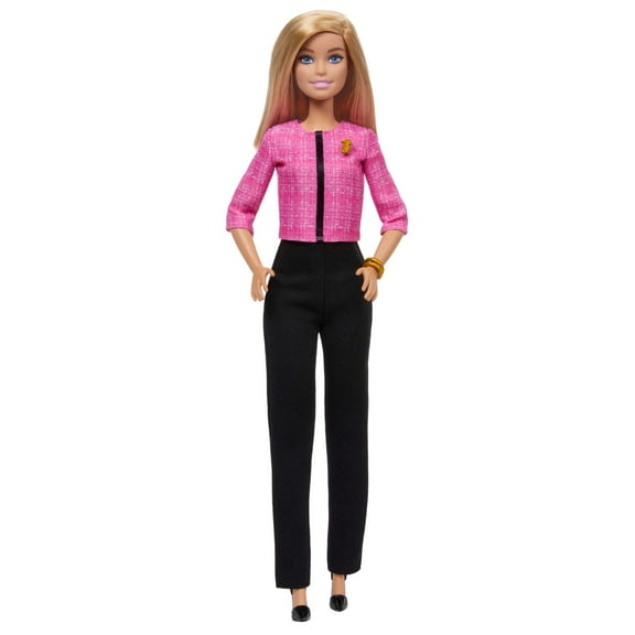 Barbie Future Leader Doll, Blonde, Wearing Outfit with 2 Golden Bracelets & Pin, Includes Sticker