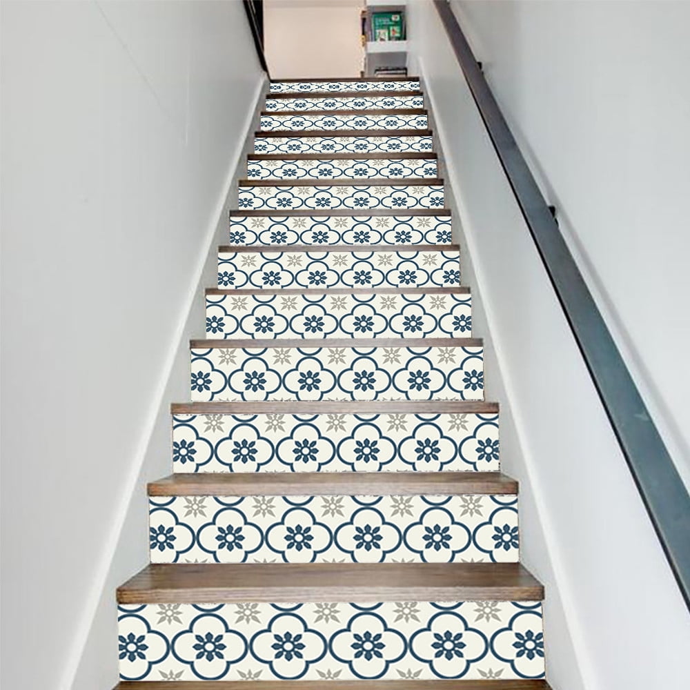 13PCS Moroccan Style Self-Adhesive Stair Riser Decals, Peel and Stick Staircase Stickers 39.37“x7.09” Vinyl Stickers Staircase Murals Decor for Steps