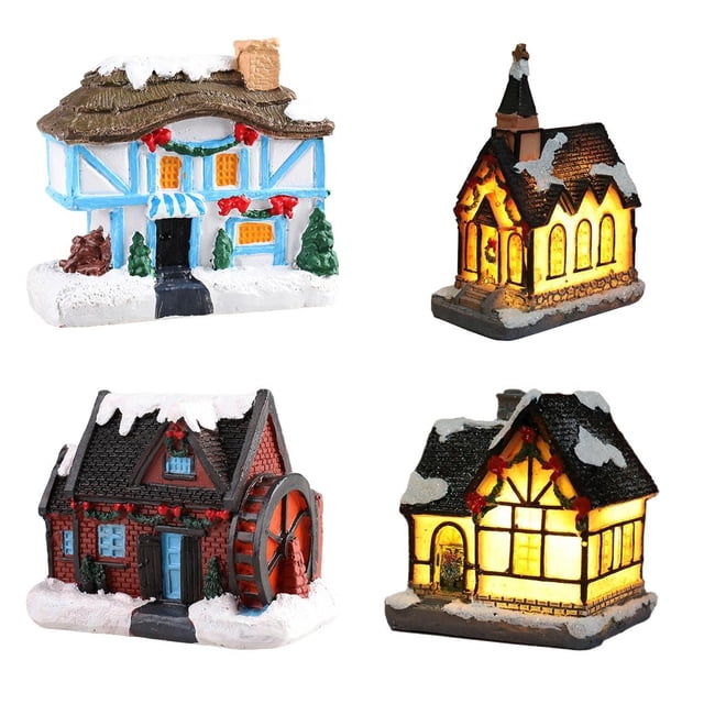 Casa de Nieve de Navidad LED Casa Miniatura Decoración de Vacaciones de Navidad CUTICAT Casa de miniaturas de resina