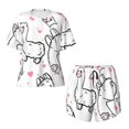 thumbnail image 5 of "Wukai Alpacas and Hearts Women's Pajama Set - Short-Sleeve Top and Shorts with Elastic Waistband and Pockets for Loungewear, Yoga, and Casual Wear-XX-Large, 5 of 8