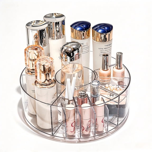 GUDEMAY Rotating Storage Organizer, Clear Acrylic Spinning Display Rack, Countertop Caddy for Makeup & Accessories