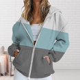thumbnail image 2 of BODOAO Women's Full Zip Up Hoodie Fall Jacket Oversized Sweatshirt Zipper Long Sleeve Tops Color Block Long Sleeve Hooded Sweatshirts with Pockets Jacket Coat for Women Blue L, 2 of 4