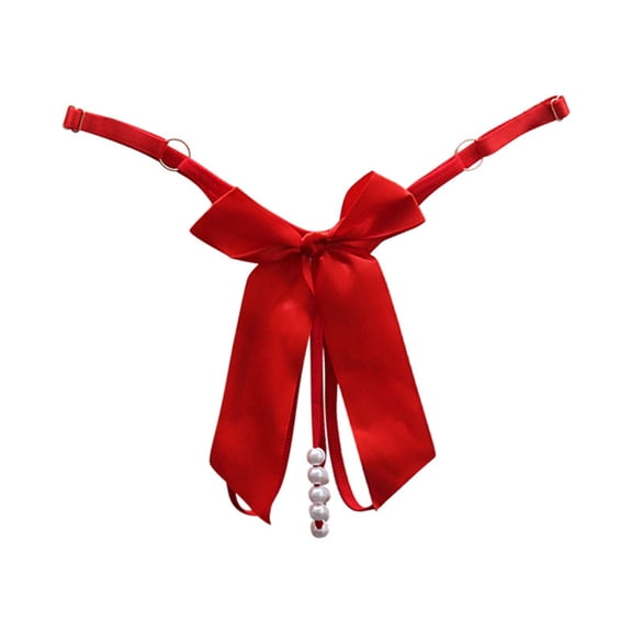 Pearl Beaded Butterfly Cutout G-String Thong Thongs for Women Red One Size