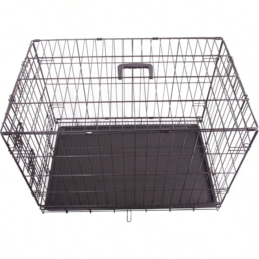 Durable Foldable Metal Wire Dog Crate with Tray Single Door 30 x 19 x 21 Inches Black
