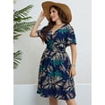 thumbnail image 5 of FlorCurve Plus Size Dresses for Women Short Sleeve Surplice V Neck Midi Dress A-Line Floral Print Summer Casual Beach Sundress, Blue 4XL, 5 of 7