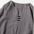 thumbnail image 3 of Two Piece Pants Sets Mens Two Piece Solid Cotton Linen 3/4 Sleeve V Neck Tops and Shorts Set, 3 of 10