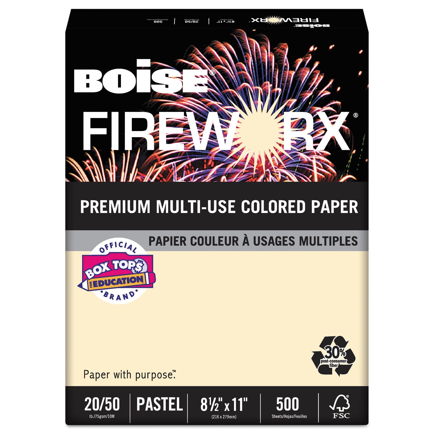 Flashing Ivory 8.5 x 11 500 Sheets Boise Fireworx Color Copy/Laser Paper MP2201-IY 20 lb Letter Size 