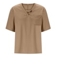 thumbnail image 6 of Summer Fashion Tops for Womens 2025 Plus Size Solid Color V-Neck Pocket Button Loose Short Sleeve Shirts Top Blouse, 6 of 7