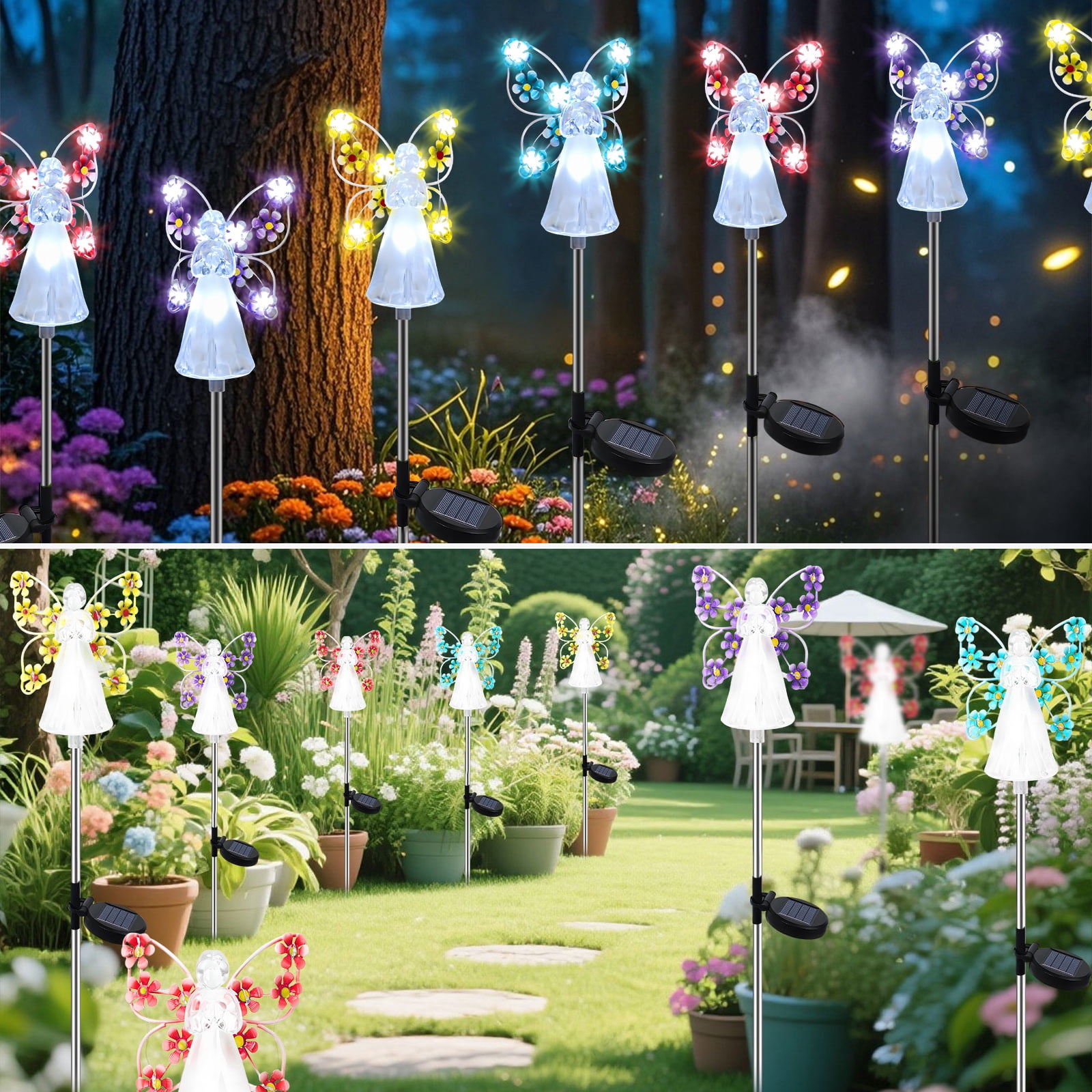 Rirool Solar Angel Stake Lights - 4 Pack Multicolor LED Garden Decor, Cemetery Memorial Lights for Graves - Waterproof Outdoor Solar Lights for Yard, Pathway