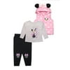 Disney Minnie Mouse Baby Girl Puffer Vest, Long Sleeve Shirt, & Pants, 3pc Outfit Set