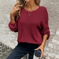 thumbnail image 4 of Trendy Tops For Women 2025 Solid Color Long Sleeved Knitted Hollow Out Crew-neck Wine Outfits Workout Clothes, 4 of 8