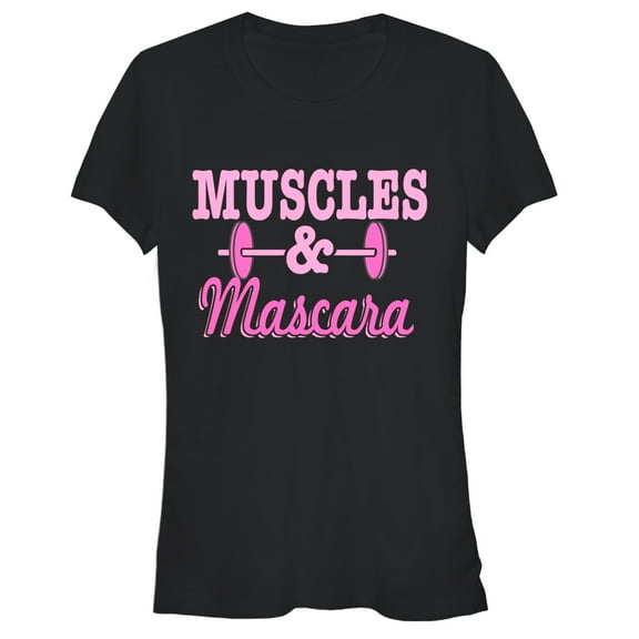 Junior's CHIN UP Barbell Muscles and Mascara Graphic Tee Black Large