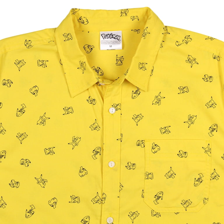 Nintendo Pokemon Pikachu Adult Button Down Long Sleeve Yellow Shirt Nintendo Pokemon Pikachu Adult Button Down Long Sleeve Yellow Shirt